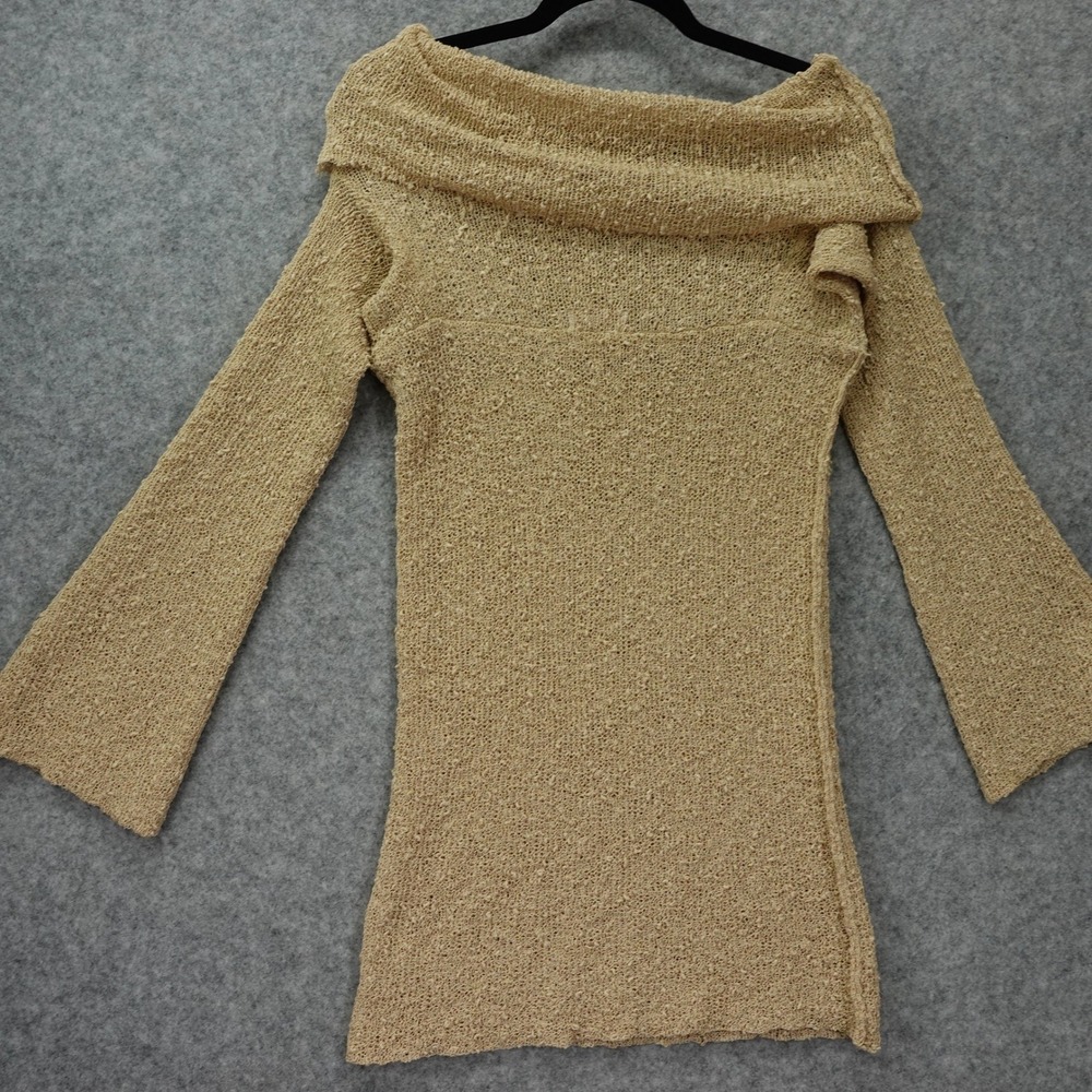 Womens Boucle Cowl Neck Tunic Top S Beige Bell Sleeve Balletcore Cozy MESHKI